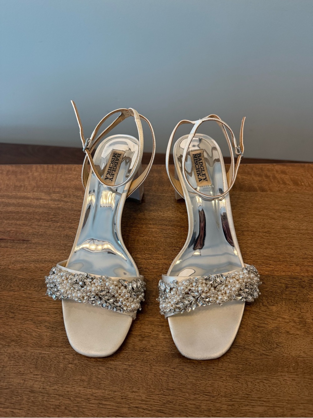 Badgley Mischka Beaded Ankle-Strap Heels